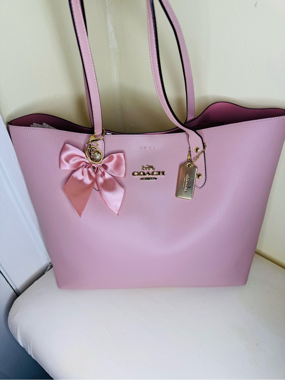 Coach Pink pebbled Leather city town Tote bag